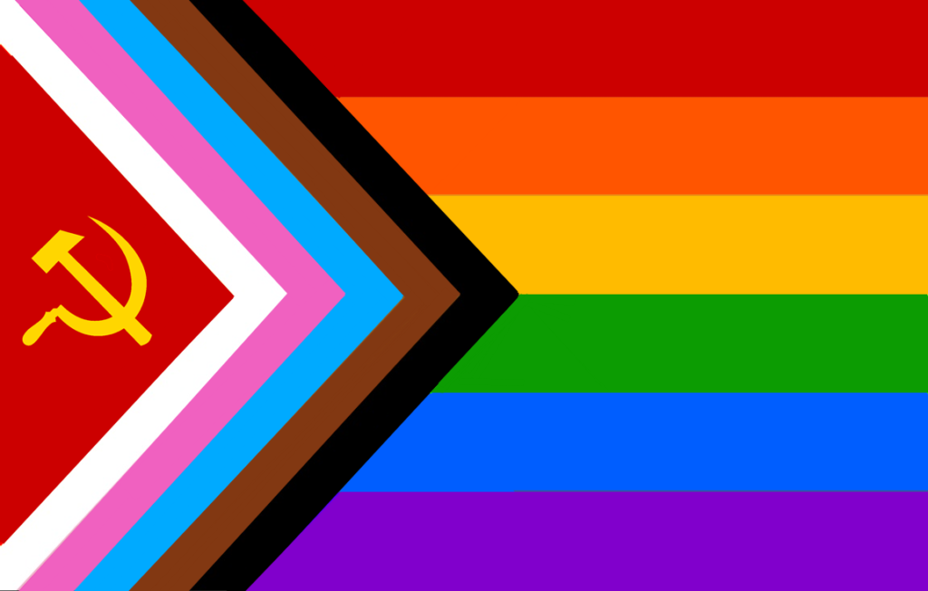 A modern pride flag with the communist hammer and sickle.